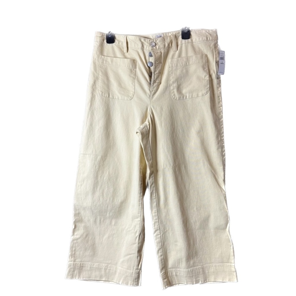 Gap High Rise Wide Leg Cropped Button Fly Yellow Pant Size 14 Petite NWT